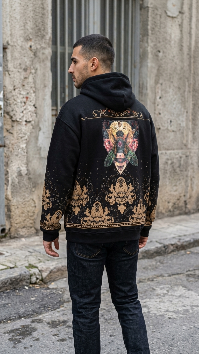 Arı İşleme Oversize Siyah Sweatshirt 5247