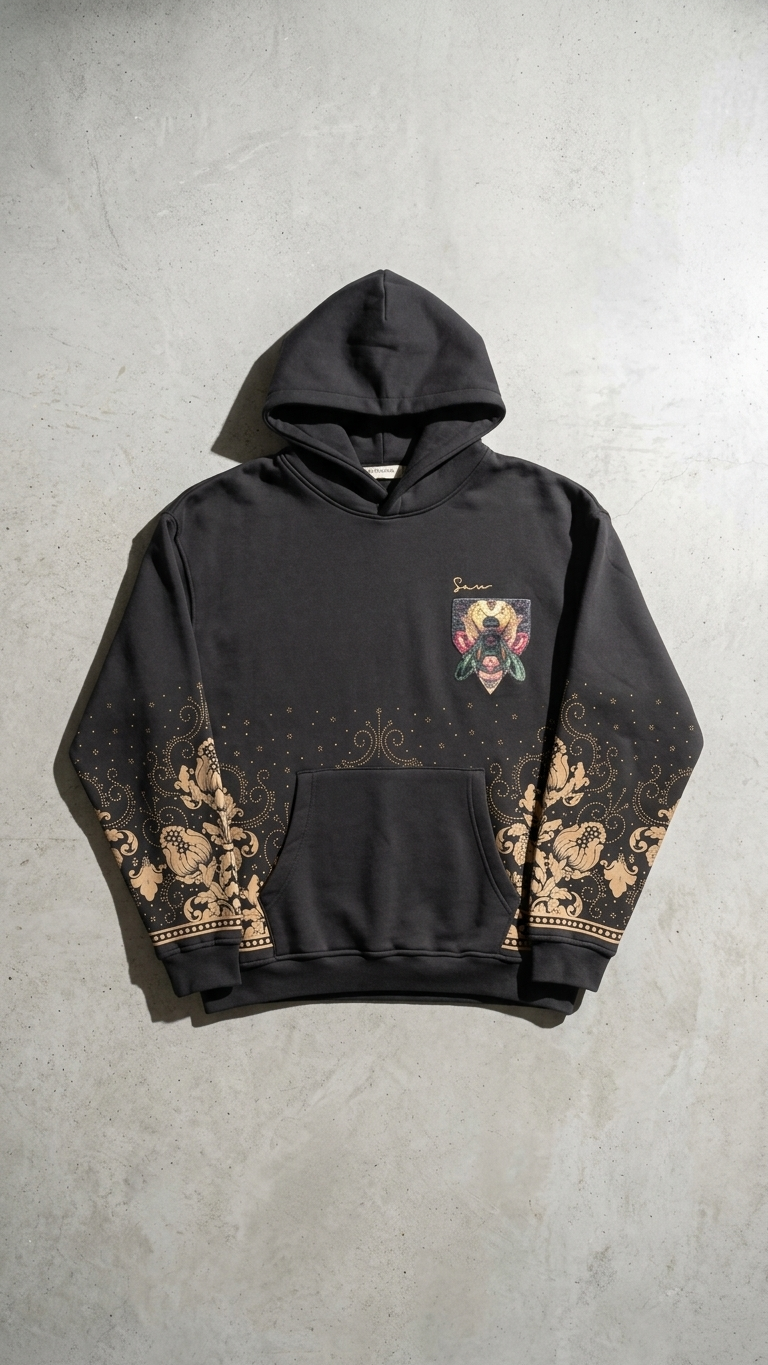 Arı İşleme Oversize Siyah Sweatshirt 5247