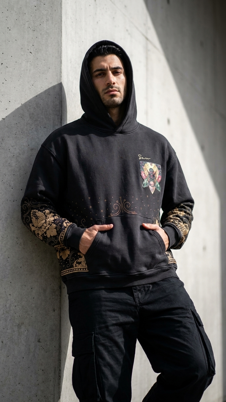 Arı İşleme Oversize Siyah Sweatshirt 5247