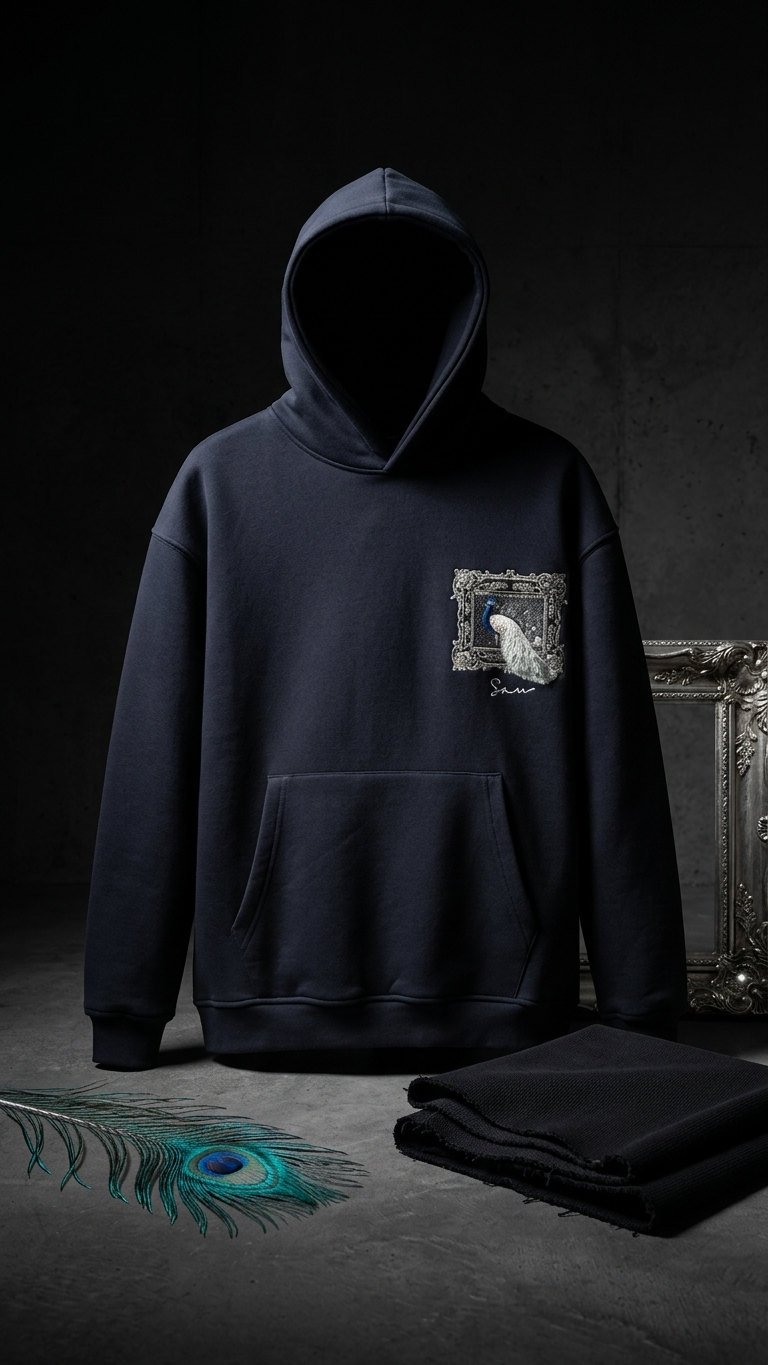 Tavus Kuşu Desenli Oversize Lacivert Sweatshirt 5256