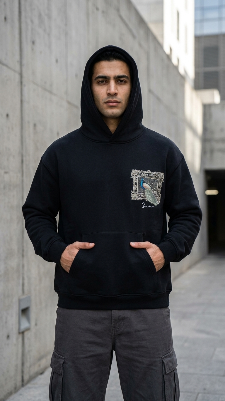 Tavus Kuşu Desenli Oversize Lacivert Sweatshirt 5256