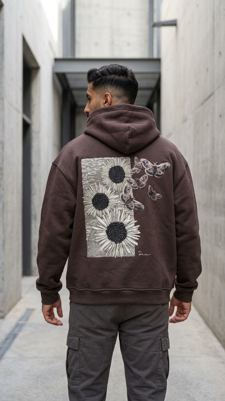 Kelebek İşleme Oversize Kahve Sweatshirt 5259