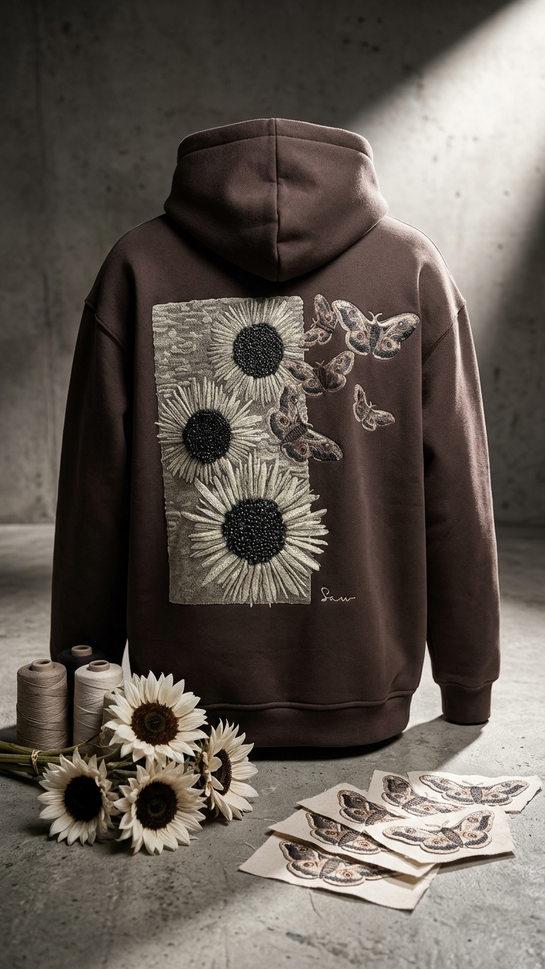 Kelebek İşleme Oversize Kahve Sweatshirt 5259