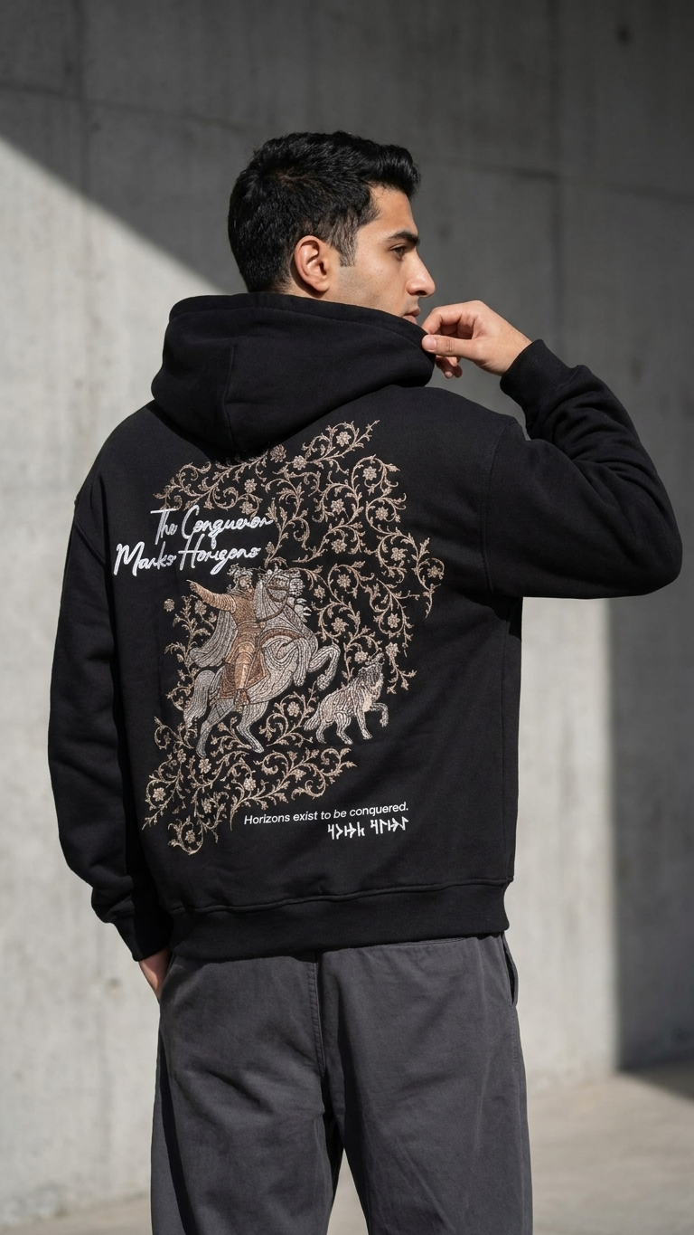 Echoes of Anatolia Nakışlı Oversize Siyah Sweatshirt 5268