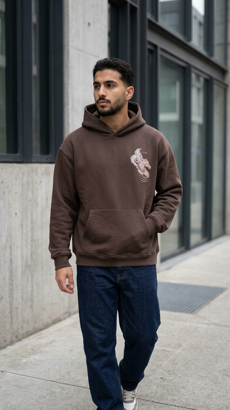 At İşleme Oversize Kahve Sweatshirt 5287