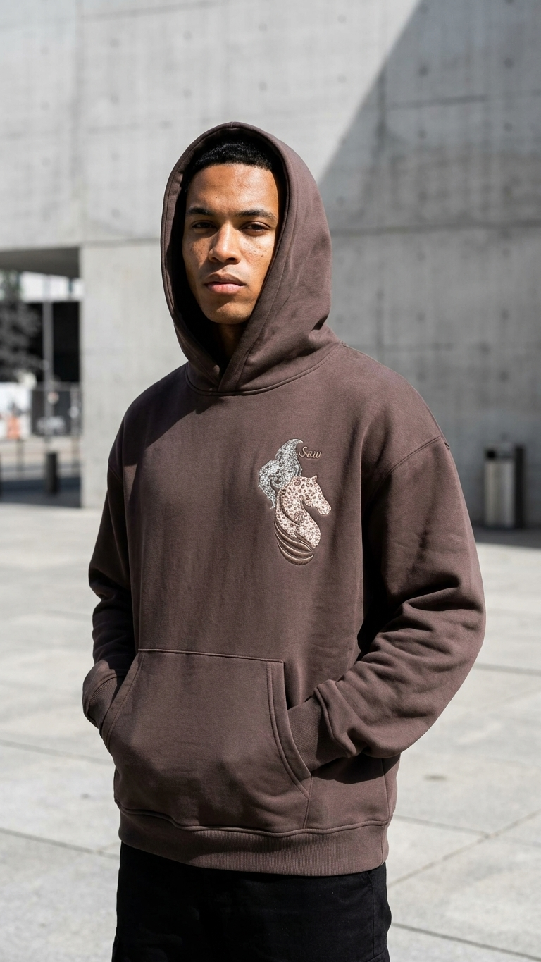 At İşleme Oversize Kahve Sweatshirt 5287