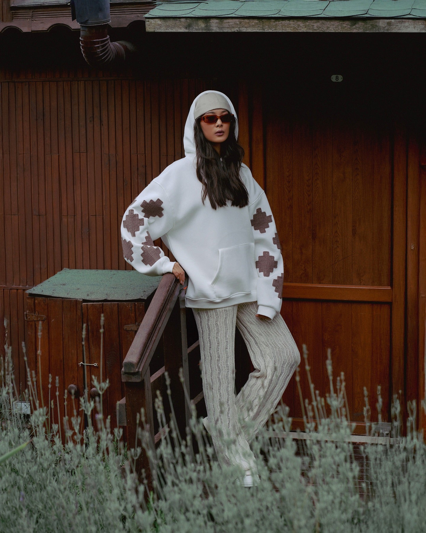 Kolu Desenli Oversize Ekru Sweatshirt 4987