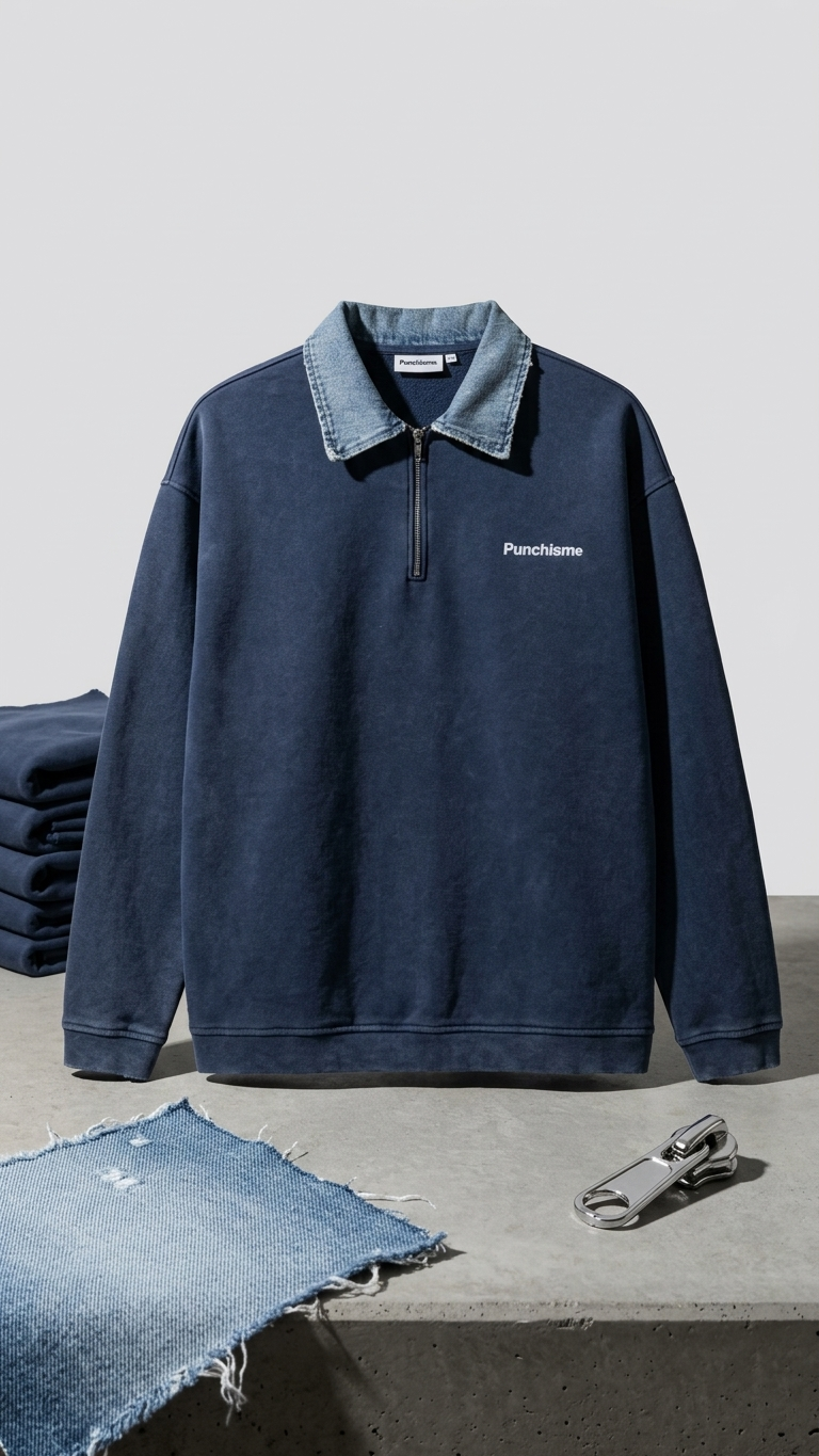 Kot Yaka Yarım Fermuarlı Oversize Polo Sweatshirt 6048