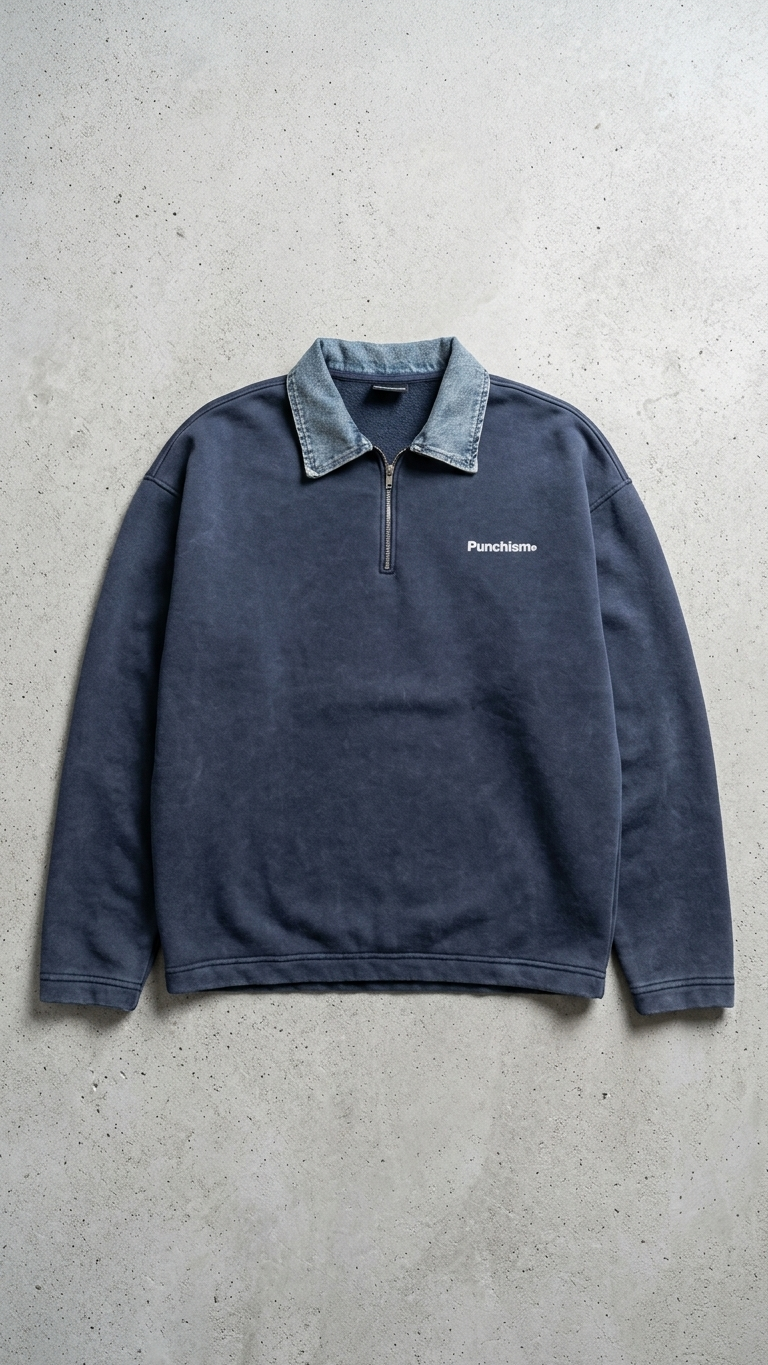 Kot Yaka Yarım Fermuarlı Oversize Polo Sweatshirt 6048