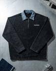 Kot Yaka Yarım Fermuarlı Oversize Siyah Polo Sweatshirt 6048