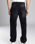Nakışlı Erkek Baggy Siyah Kot Pantolon 6553