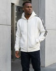 Kol Şerit Desenli Fermuarlı Ekru Panda Sweatshirt 9225