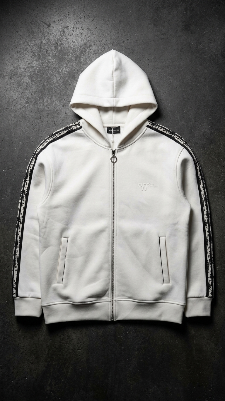 Kol Şerit Desenli Fermuarlı Ekru Panda Sweatshirt 9225