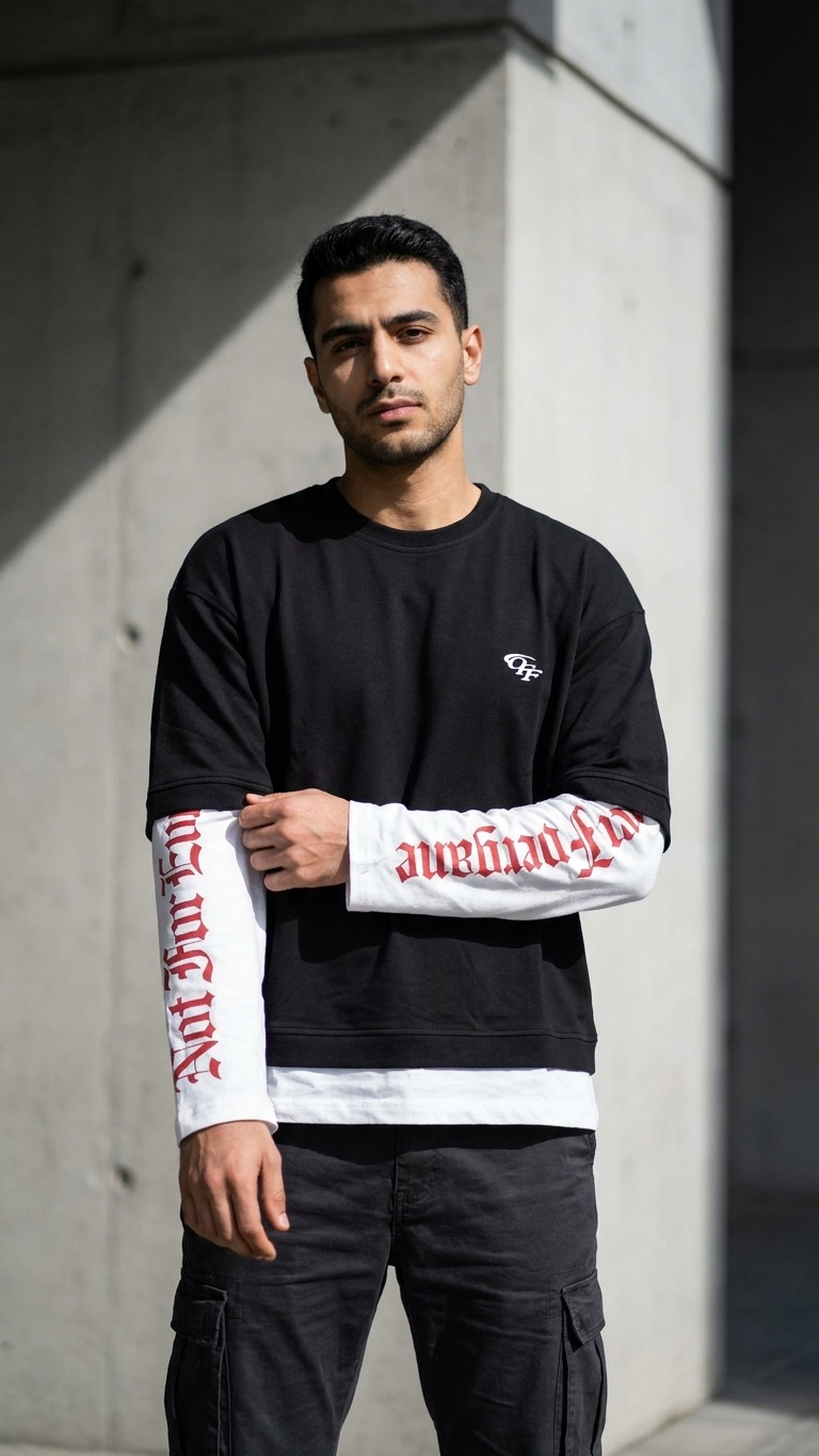 Kontrast Çİft Kollu Boxy Fit Sweatshirt 9448
