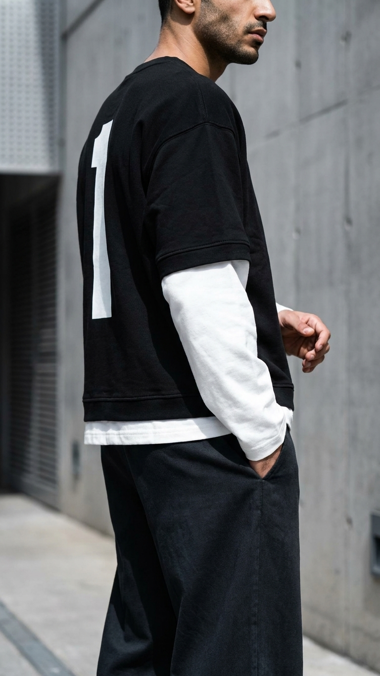 Kontrast Çİft Kollu Boxy Fit Sweatshirt 9448