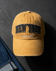 Newyork Aplikeli Retro Yıkamalı Sarı Cap Şapka