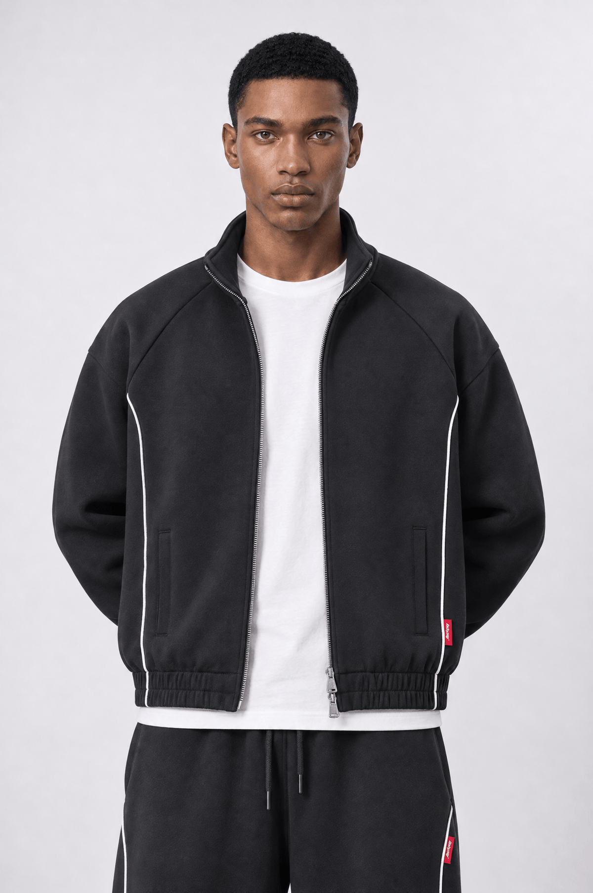 Biye Detaylı Panda Fermuarlı Oversize Siyah Sweatshirt 5007