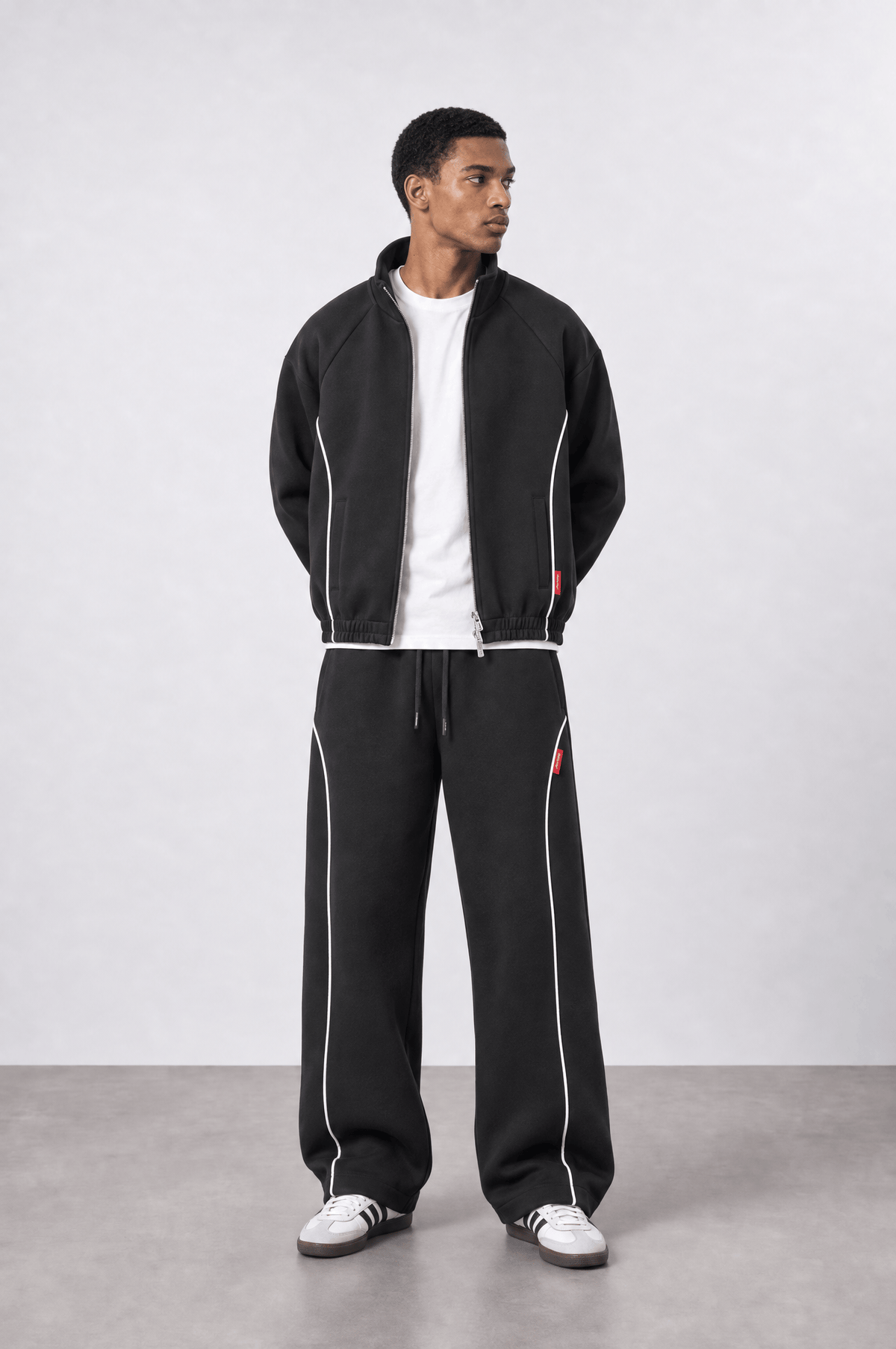 Biye Detaylı Panda Fermuarlı Oversize Siyah Sweatshirt 5007