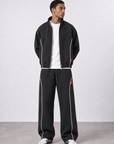 Biye Detaylı Panda Fermuarlı Oversize Siyah Sweatshirt 5007
