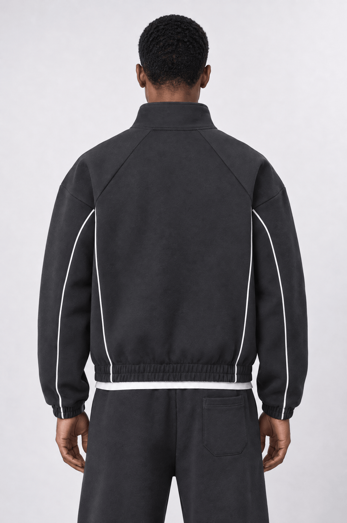 Biye Detaylı Panda Fermuarlı Oversize Siyah Sweatshirt 5007
