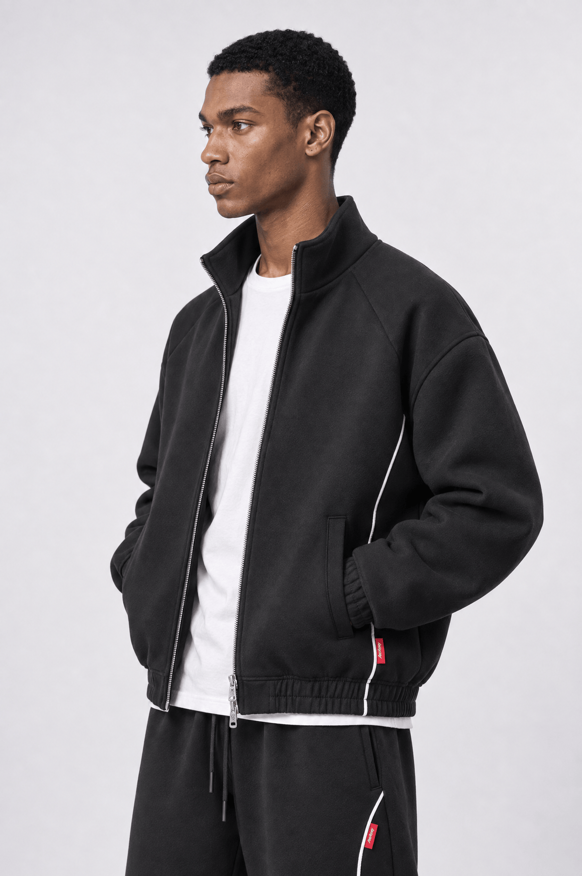 Biye Detaylı Panda Fermuarlı Oversize Siyah Sweatshirt 5007