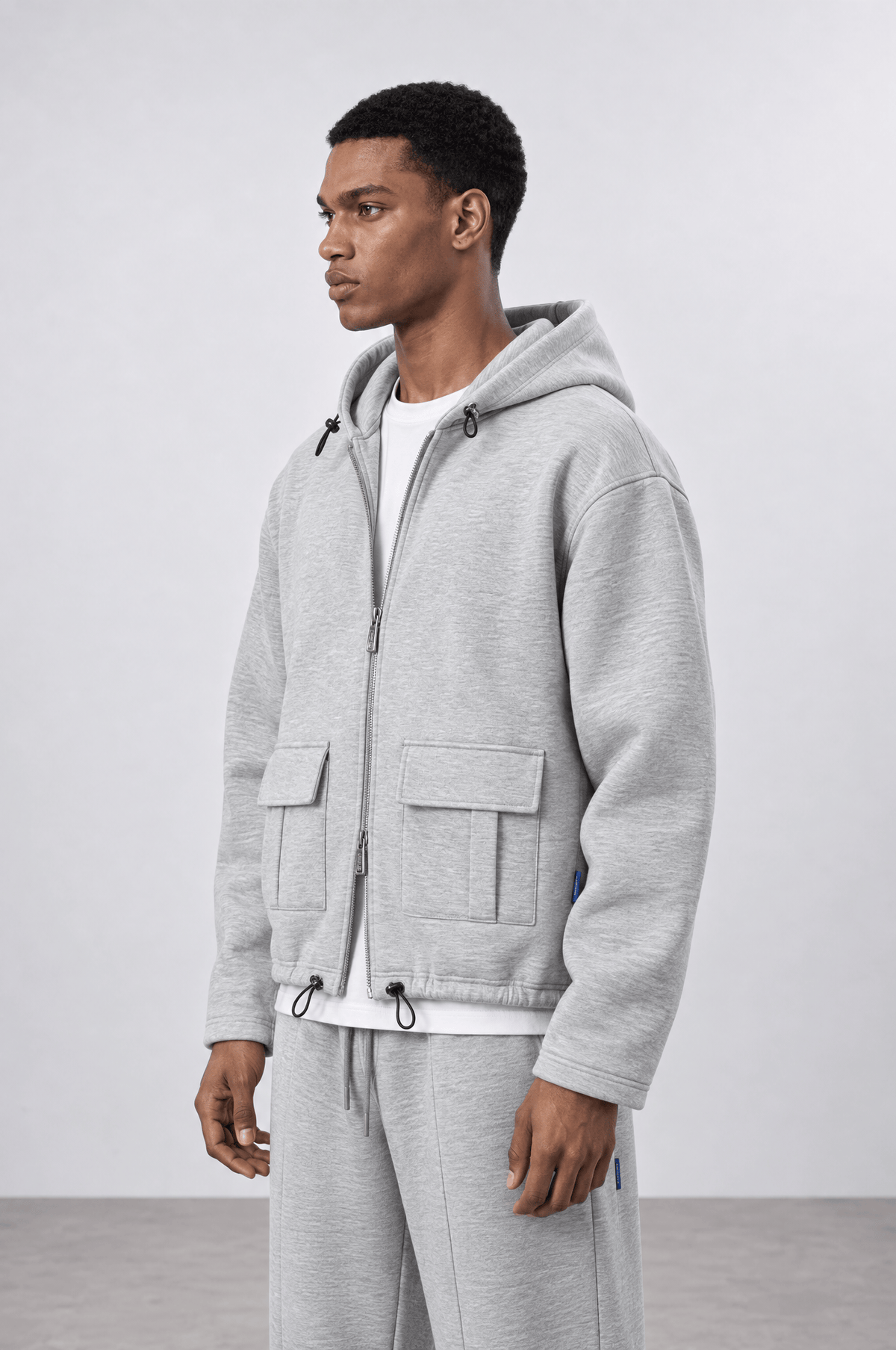 Cep Detaylı Panda Fermuarlı Oversize Gri Melanj Sweatshirt 5028