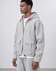 Cep Detaylı Panda Fermuarlı Oversize Gri Melanj Sweatshirt 5028