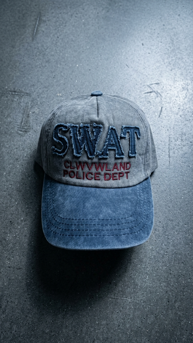 Swat Aplikeli Retro Yıkamalı Lacivert Cap Şapka