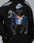 At Desenli Oversize Siyah Sweatshirt 4957