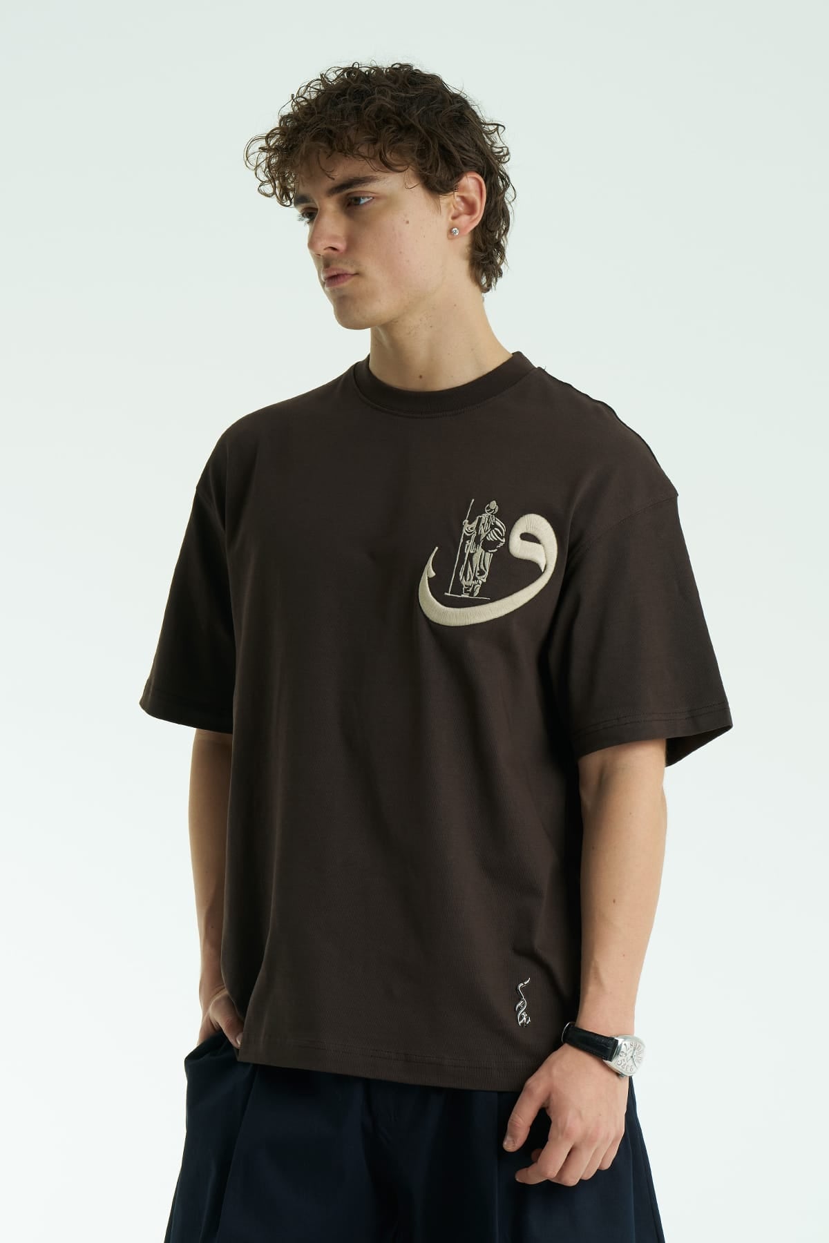 Yüksek Baskılı Eva Nakışlı Kahve Oversize Tshirt 5105