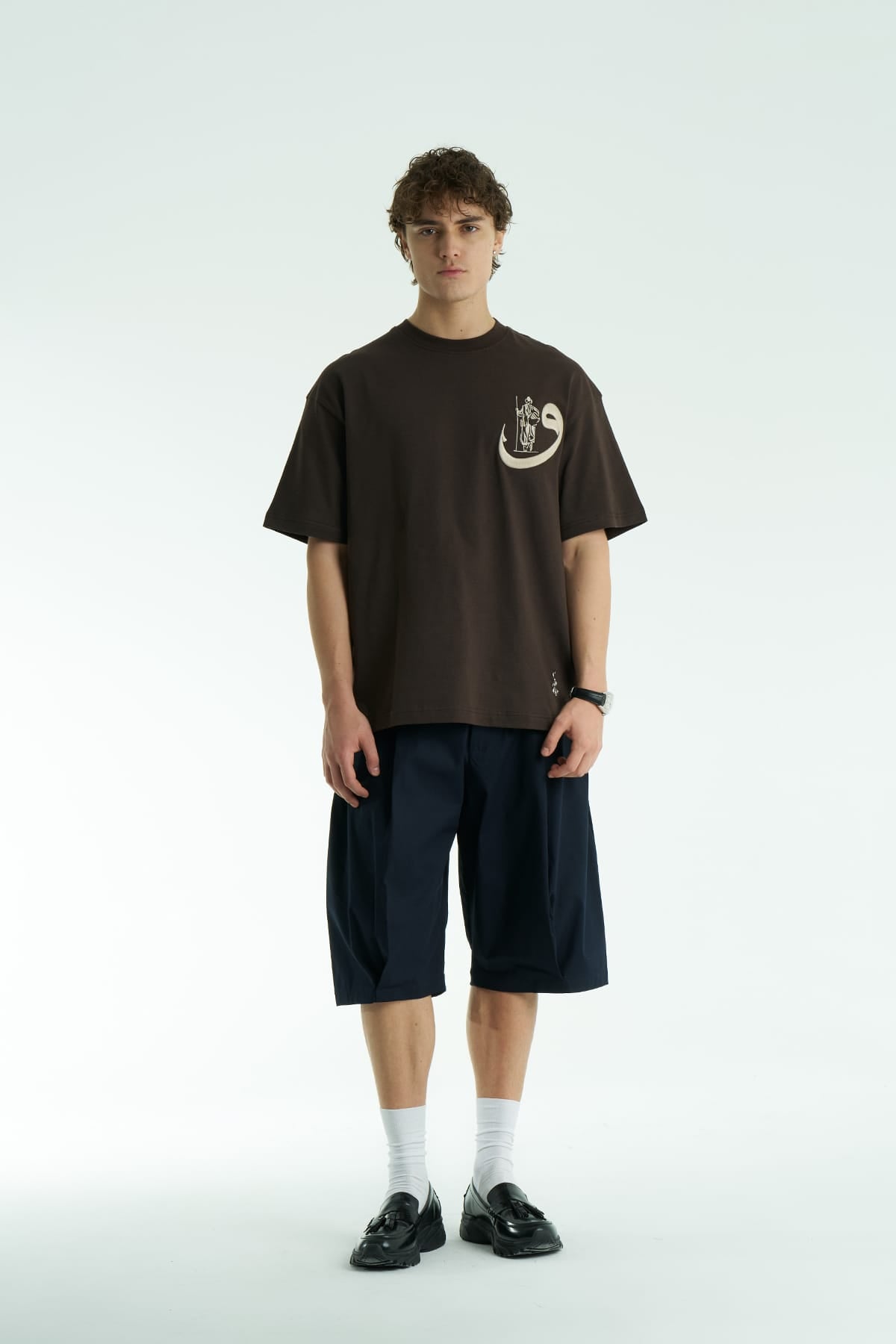 Yüksek Baskılı Eva Nakışlı Kahve Oversize Tshirt 5105