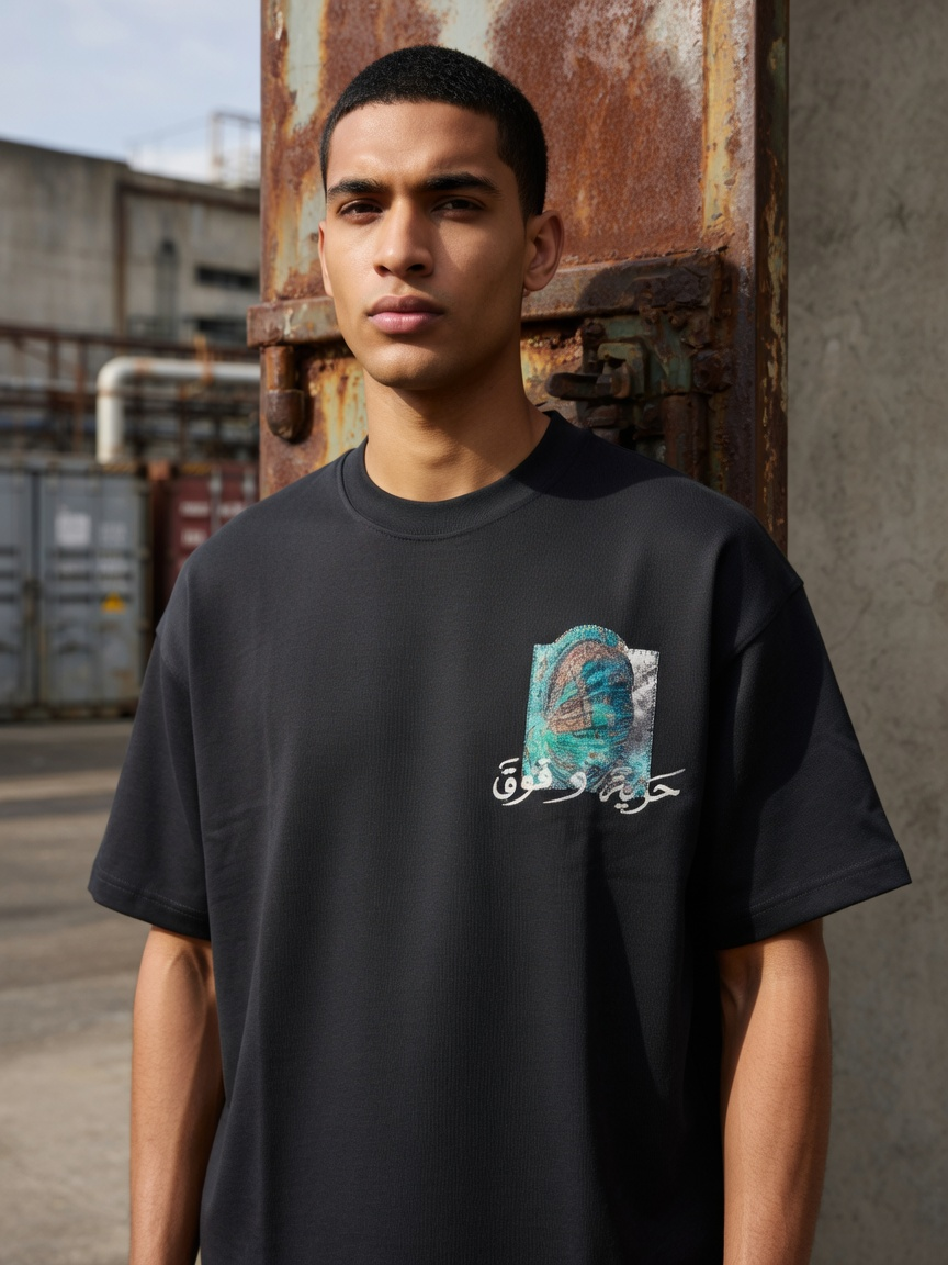 Nakış ve Baskılı Siyah Oversize Tshirt 5177