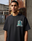 Nakış ve Baskılı Siyah Oversize Tshirt 5177