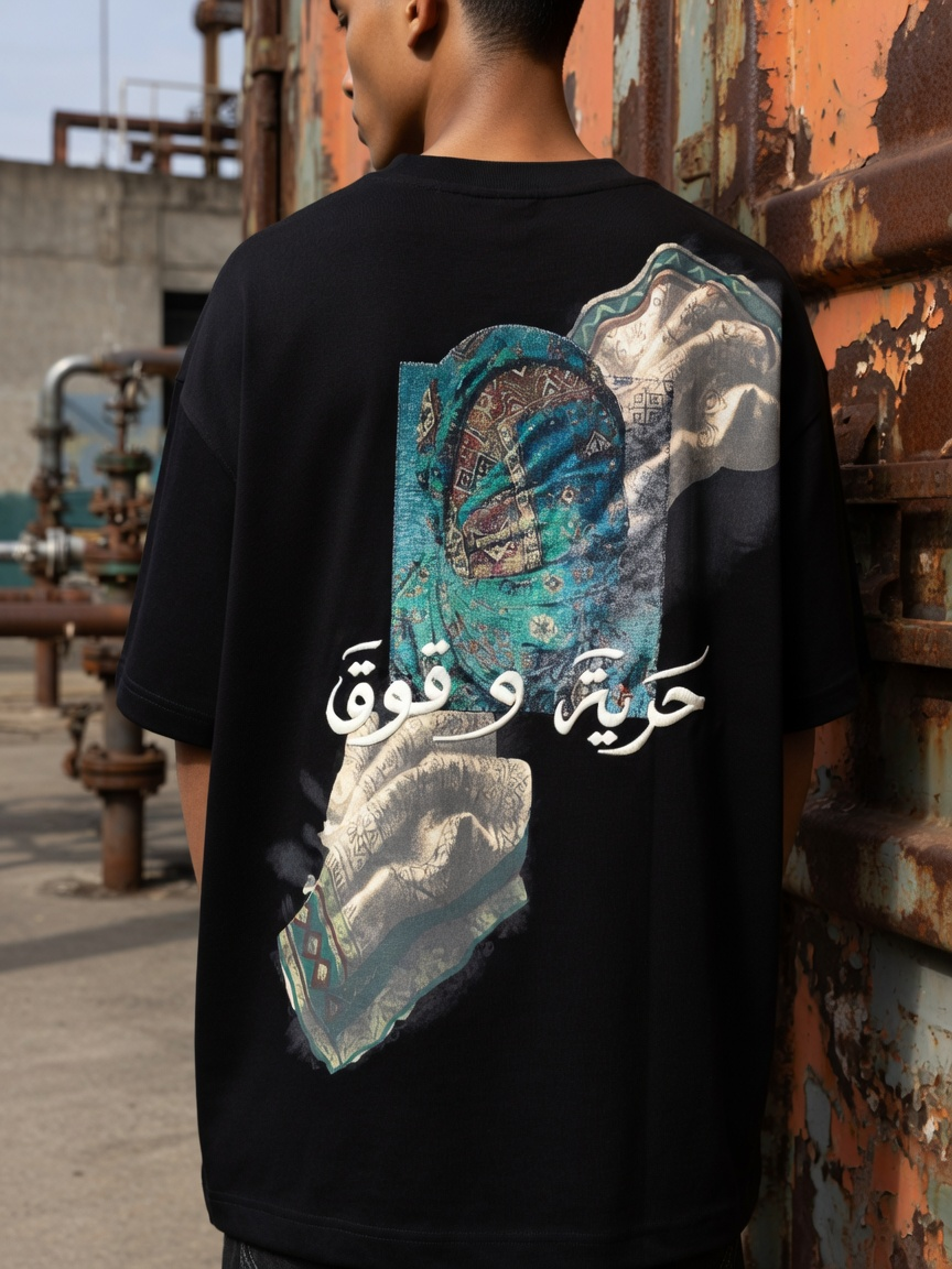 Nakış ve Baskılı Siyah Oversize Tshirt 5177