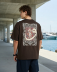 Yüksek Baskılı Eva Nakışlı Kahve Oversize Tshirt 5105