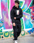 Halı Aplikeli  Oversize Siyah Sweatshirt 4959