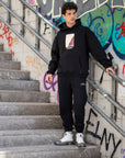 Halı Aplikeli  Oversize Siyah Sweatshirt 4959