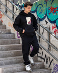 Halı Aplikeli  Oversize Siyah Sweatshirt 4959