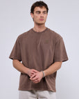 2FT Nakışlı Yıkamalı Kahve Oversize Tshirt 261013