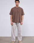 2FT Nakışlı Yıkamalı Kahve Oversize Tshirt 261013