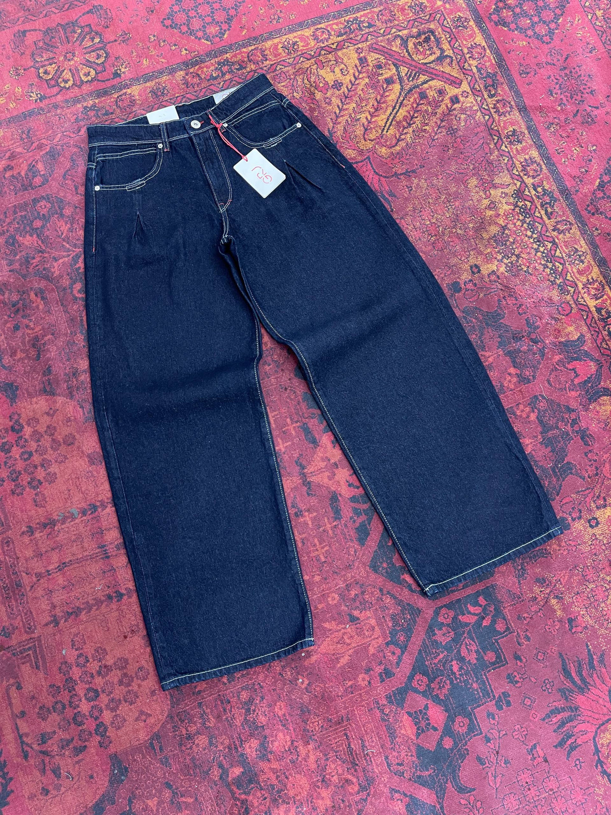 Pile Detaylı Kontrast Baggy Fit Erkek Lacivert Kot Pantolon 17255-1