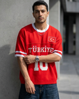Türkiye Aplikeli Triko Oversize Kırmızı Tshirt