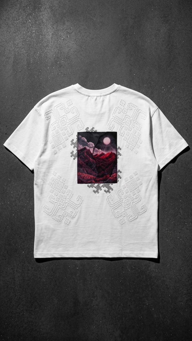 Kabartma Baskı Ekru Oversize Tshirt 5178