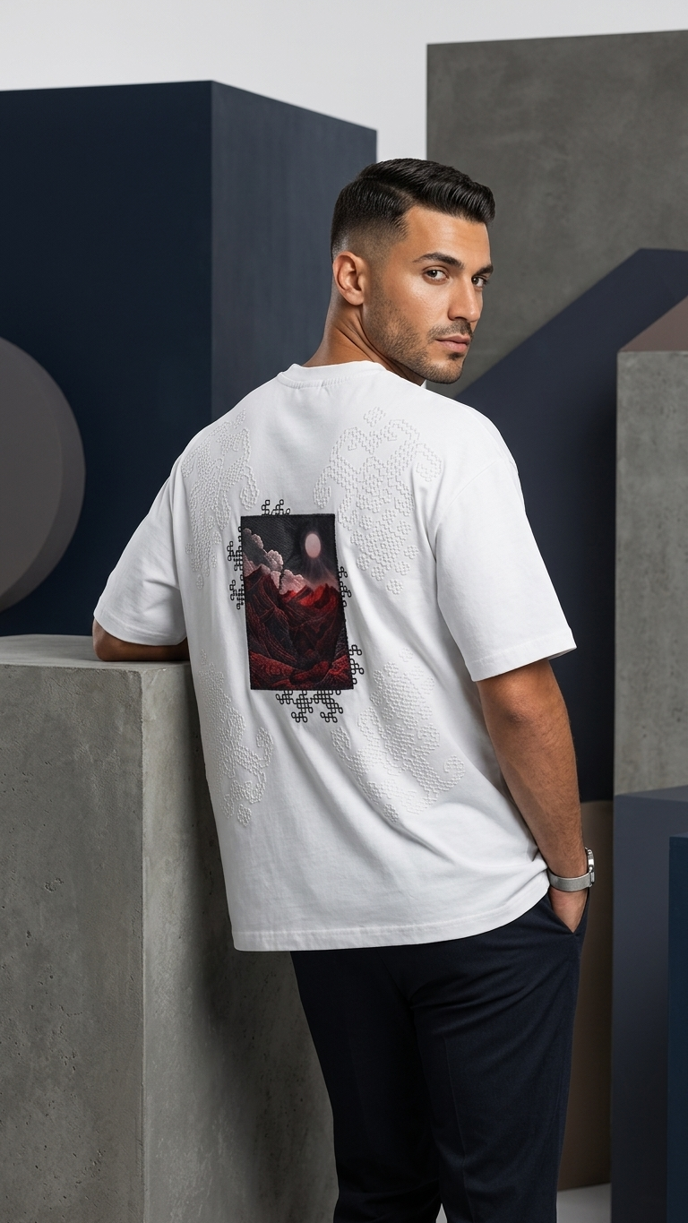 Kabartma Baskı Ekru Oversize Tshirt 5178