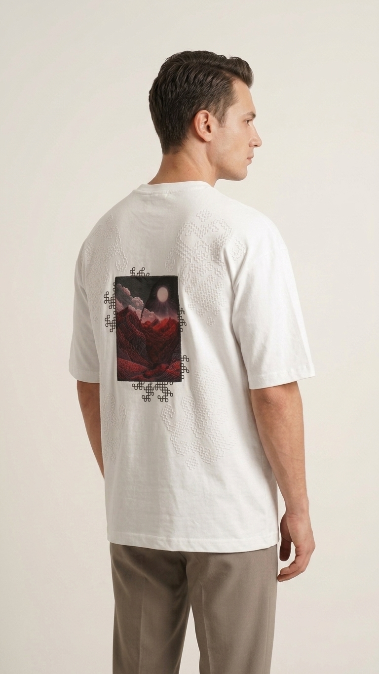 Kabartma Baskı Ekru Oversize Tshirt 5178