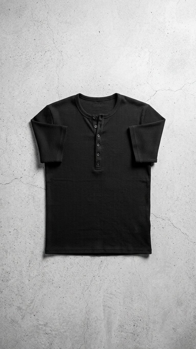 Slim Fit Düğmeli Henley Siyah Tshirt 22338