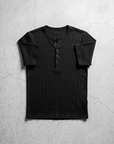 Slim Fit Düğmeli Henley Siyah Tshirt 22338