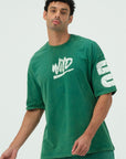 Wild Baskılı Yeşil Yıkamalı Erkek Oversize Tshirt