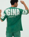 Wild Baskılı Yeşil Yıkamalı Erkek Oversize Tshirt