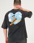 Scate Sky Baskılı Antrasit Yıkama Erkek Oversize Tshirt
